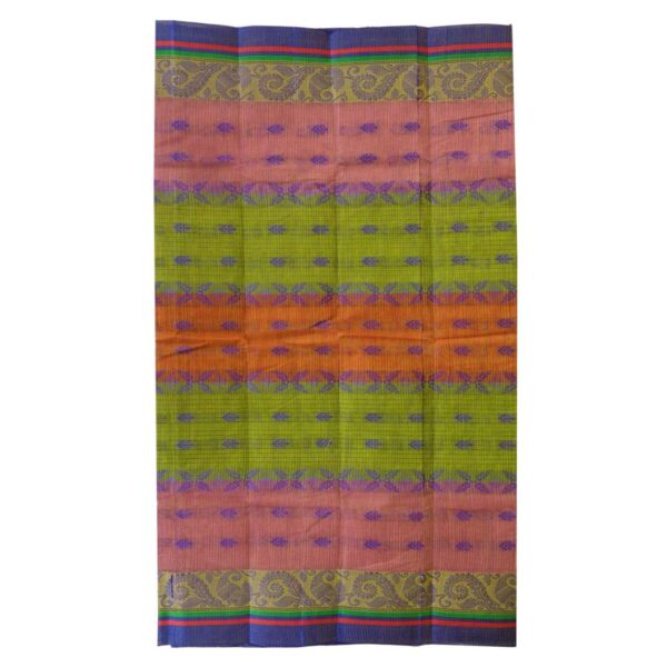 Multicolor Bengal Cotton Tant Saree with Blue Border
