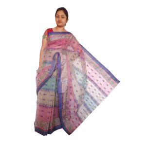 Multicolor Cotton Tant Saree with All Over Body Work (Fulia)