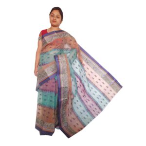 Cotton Multicolor Tant Saree with All Over Body Work (Fulia)