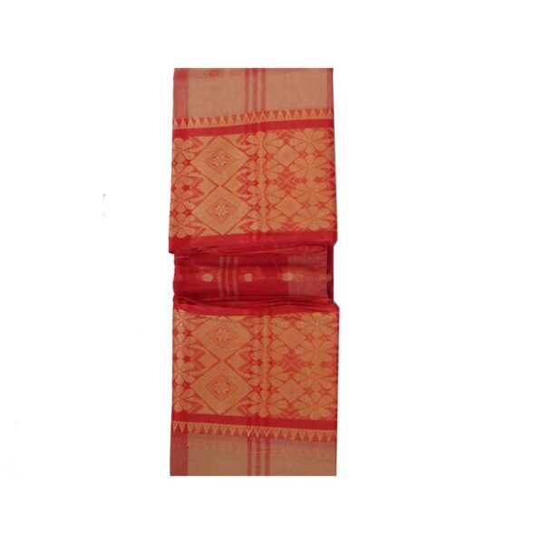 Off White and Red Cotton Tant Saree