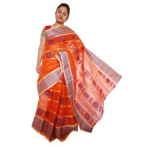 Bengal Handwoven Floral Tant Cotton Saree from Fulia