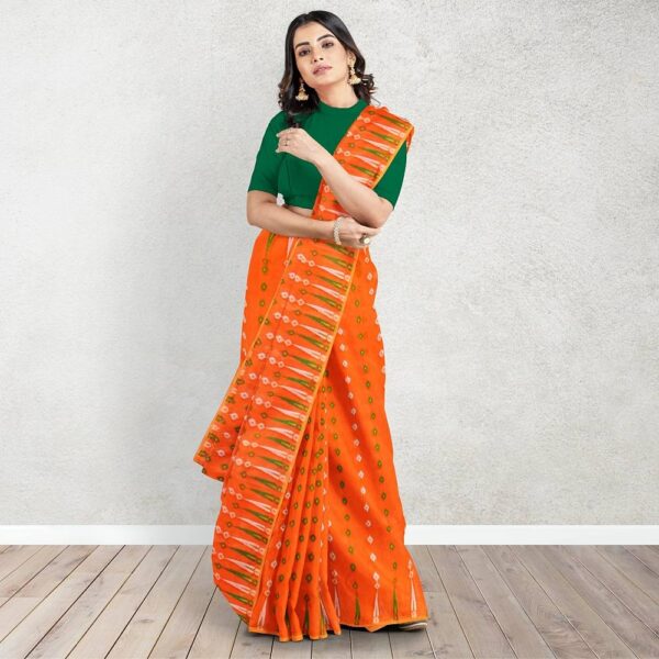 Orange Jamdani Saree with Temple Border