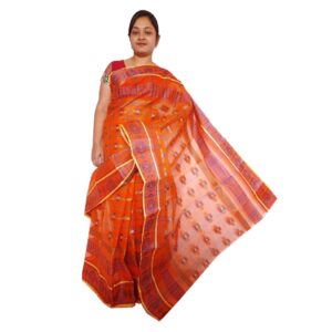 Orange Cotton Tant Saree With All Over Body Work (Fulia)