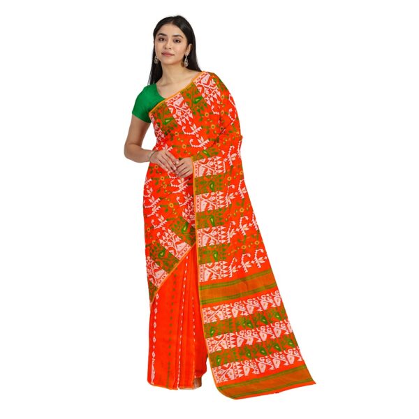 Orange Tant Cotton Silk Jamdani Saree