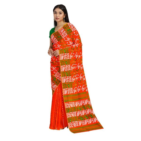 Orange Tant Cotton Silk Jamdani Saree