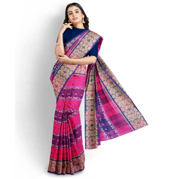 PInk and Blue Cotton Tant Saree