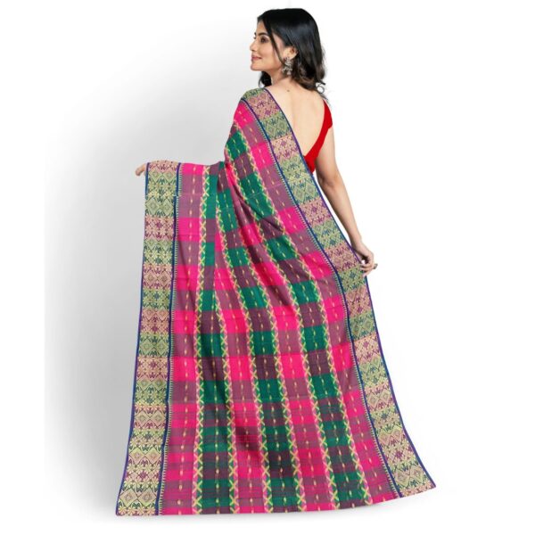 Pink and Green Cotton Tant Saree