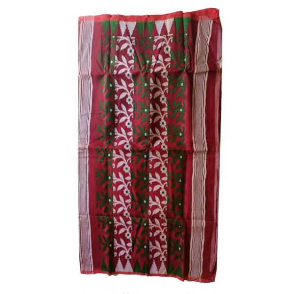Red Cotton Silk Dhakai Jamdani Saree