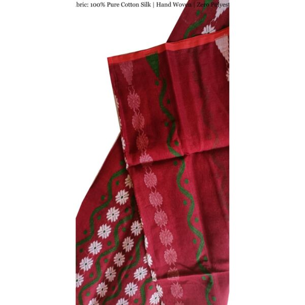 Red Cotton Silk Dhakai Jamdani Saree 3