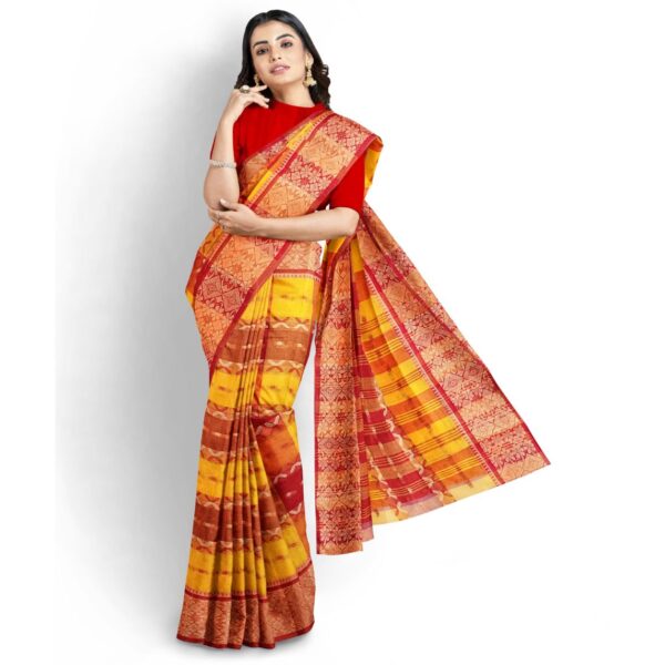 Yellow and Red Bengali Cotton Tant Saree