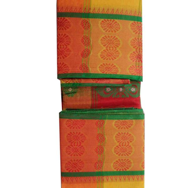Yellow and Red Cotton Tant Saree Images