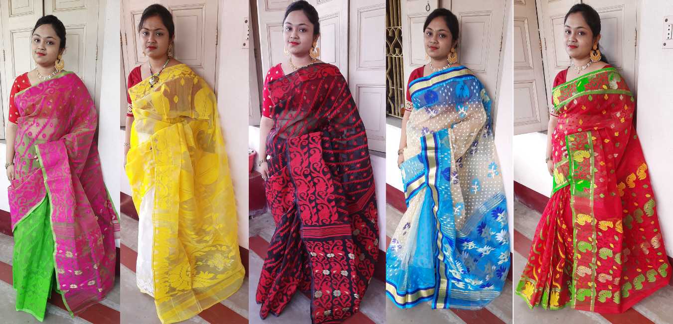 Multicolor Murshidabad Garad Silk Durga Puja Celebration Original Saree