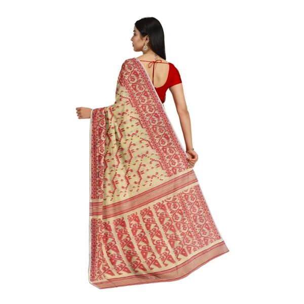 Off White and Red Dhakai Jamdani Saree