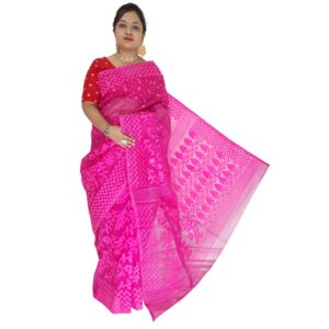 Handwoven Pink Colour Dhakai Jamdani Saree with Self Work