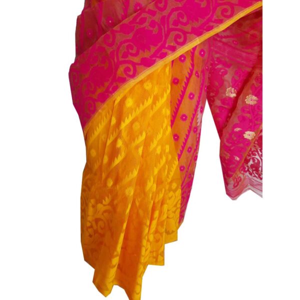 Pink and Yellow Half Half Dhakai Jamdani