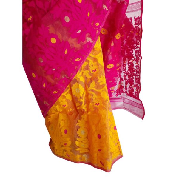 Pink and Yellow Half Half Jamdani Saree Images