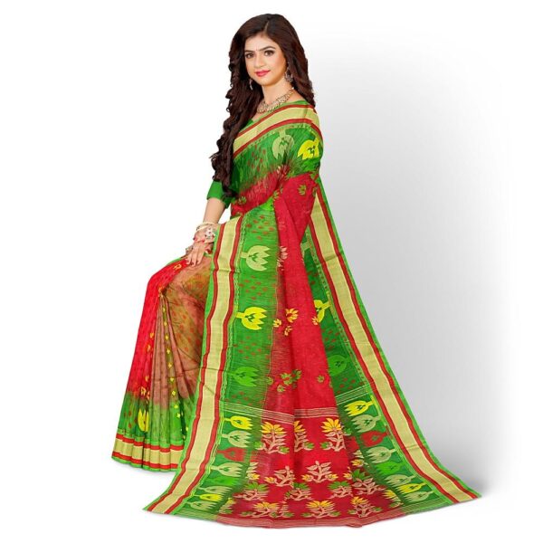 Red Jamdani Saree with Golden Border