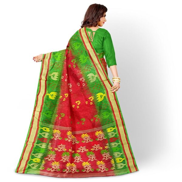 Red Jamdani Saree with Golden Border