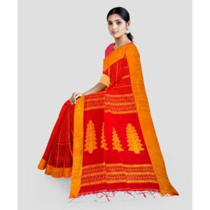 Soft Red and Yellow Cotton Saree with Blouse Piece