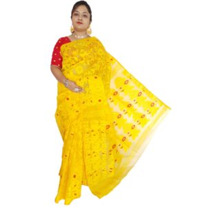 Fulia Handwoven Yellow Self Work Dhakai Jamdani Saree Saree for Gaye Holud