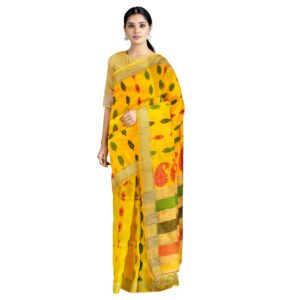 Bengali Yellow Soft Pure Cotton Tant Handloom Saree for Haldi Function