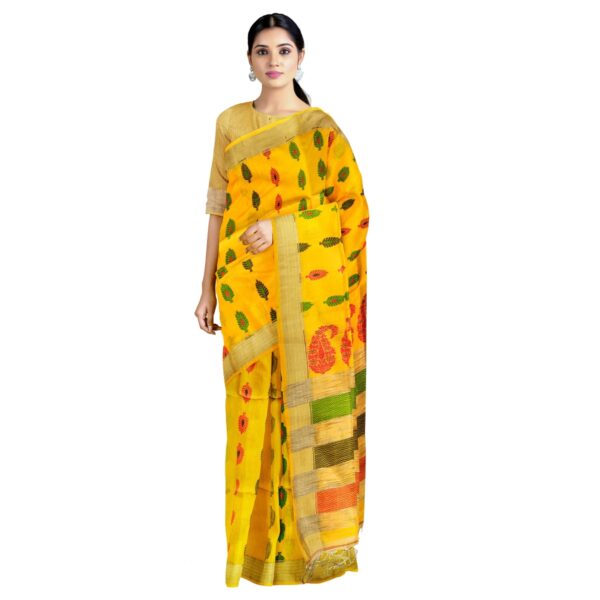 Yellow colour cotton saree Handloom