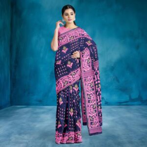 Handwoven Navy Blue Cotton Sil...