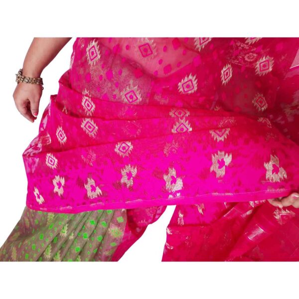 Pink and Green Silk Half Half Jamdani Saree