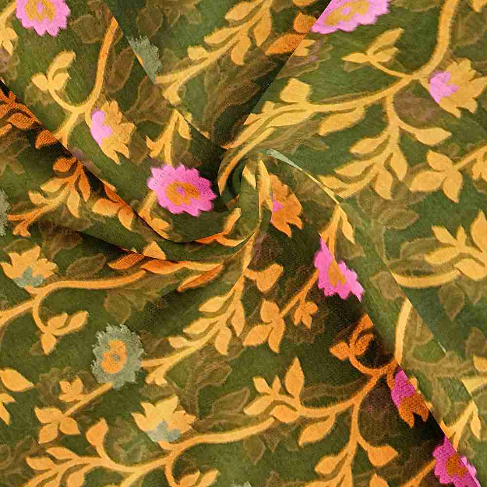 Handwoven Green & Yellow Cotton Silk Jamdani Saree (All Over Work) 4 Pista Green Color Saree