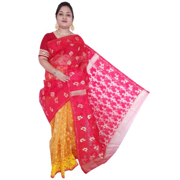 Red and Yellow Jamdani Saree Images