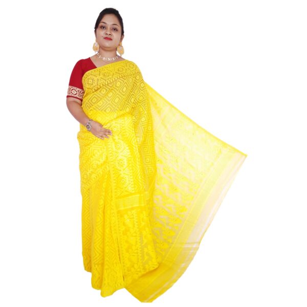Yellow Soft Cotton JamdanI Saree