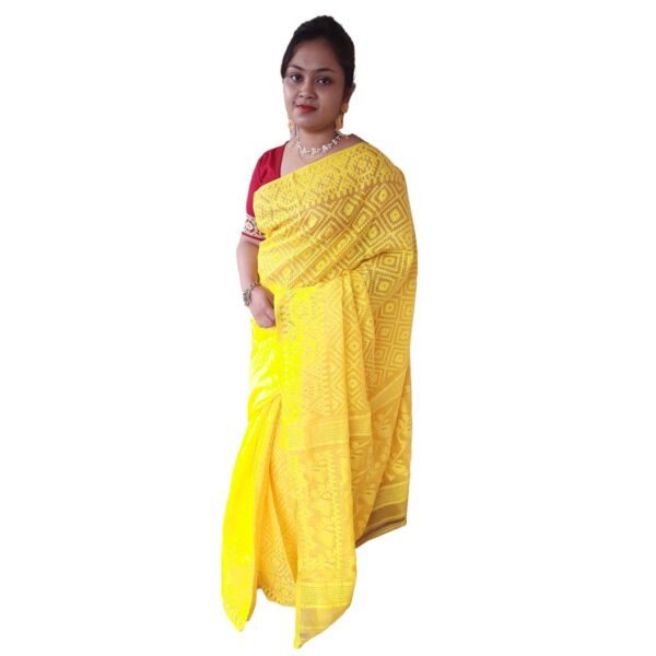 Yellow Soft Cotton JamdanI Saree