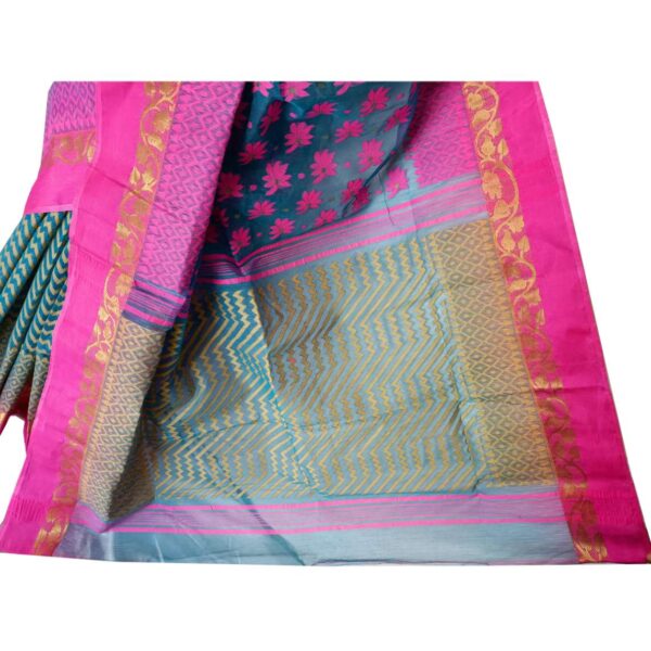 Blue and Pink Dhakai Jamdani Saree of Half Half Design