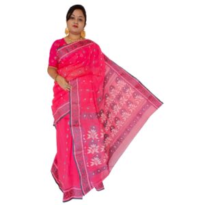 Pink Cotton Baluchari Saree with Designed Silk Border
