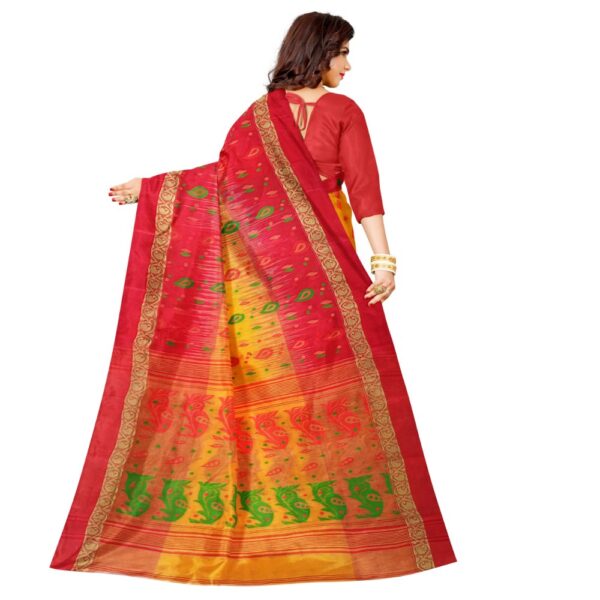 Yellow and Red Tant Banarasi Saree Haldi Ceremony