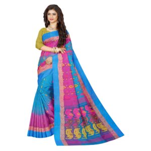 Blue and Pink Tant Banarasi Sa...