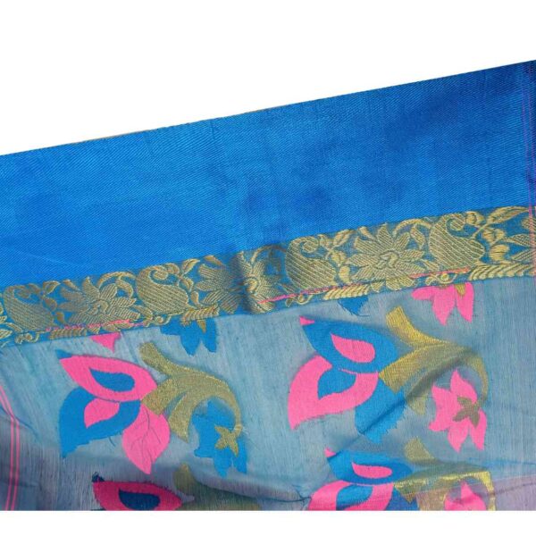 Blue and Pink Tussar Silk Tant Saree