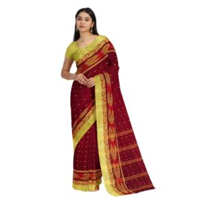 Maroon Cotton Tant Saree from Bengal