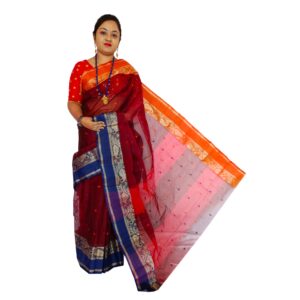 Maroon Color Bengal Cotton Tant Saree with All Over Buti Work