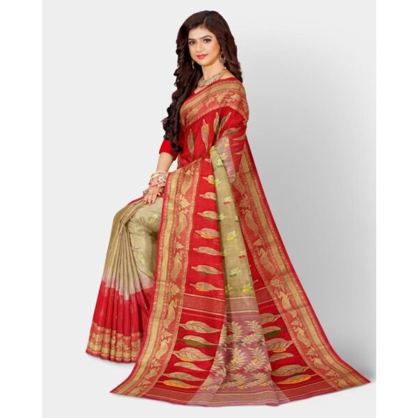 Off White Tussar Silk Saree with Red Border