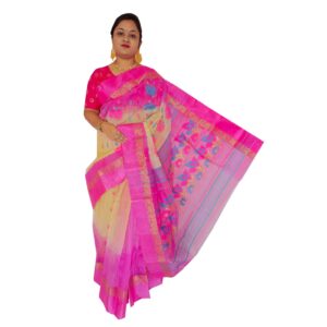 Pink Combination Bengal Tussar Silk Tant Saree without Blouse Piece
