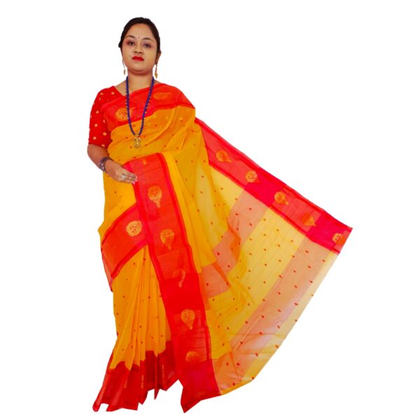 Yellow and Red Cotton Saree for Haldi Ceremony