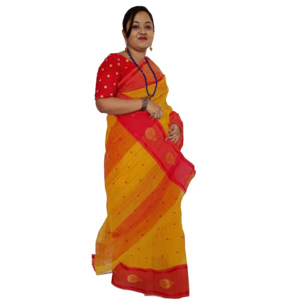 Yellow and Red Cotton Saree for Haldi Ceremony