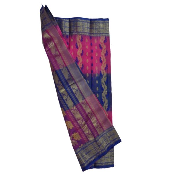Pink and Blue Tussar Silk Tant Saree Images