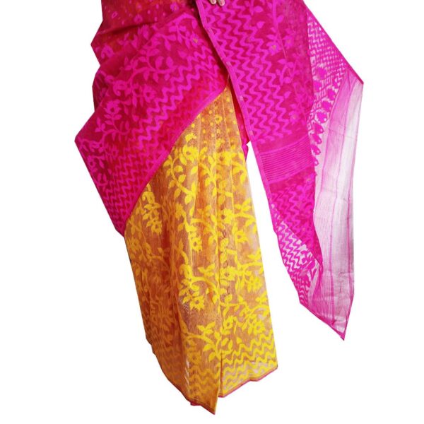 Pink and Yellow Jamdani Saree