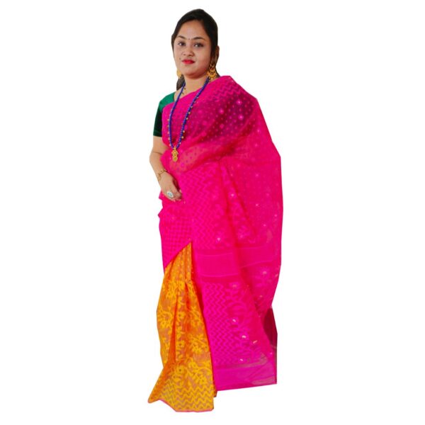Pink and Yellow Jamdani Saree