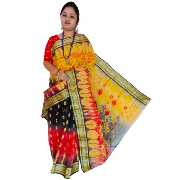 Dhakai Jamdani saree Yellow Colour