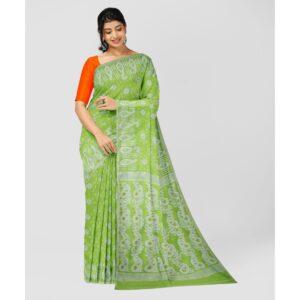 Parrot Green Soft Jamdani Saree with All Over Body Work