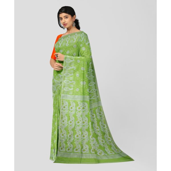 Parrot Green Soft Cotton Silk Jamdani Saree