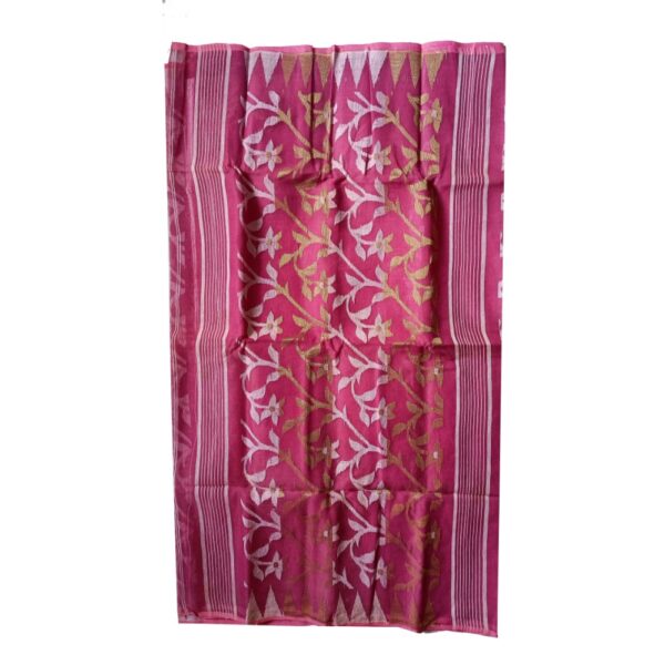 Pink Cotton Silk Dhakai Jamdani Saree with Zari Work